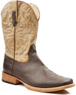 Roper Men's Tan Faux Leather Western Boots - Broad Square Toe