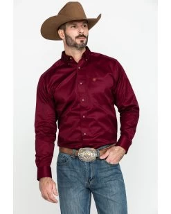 Ariat Men's Burgundy Solid Twill Long Sleeve Western Shirt -Western Cowboy Shop 0921C9 7180 P1
