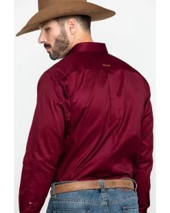 Ariat Men's Burgundy Solid Twill Long Sleeve Western Shirt -Western Cowboy Shop 0921C9 7180 P5