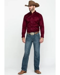 Ariat Men's Burgundy Solid Twill Long Sleeve Western Shirt -Western Cowboy Shop 0921C9 7180 P6