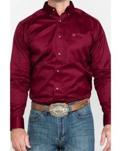 Ariat Men's Burgundy Solid Twill Long Sleeve Western Shirt -Western Cowboy Shop 0921C9 74 P4