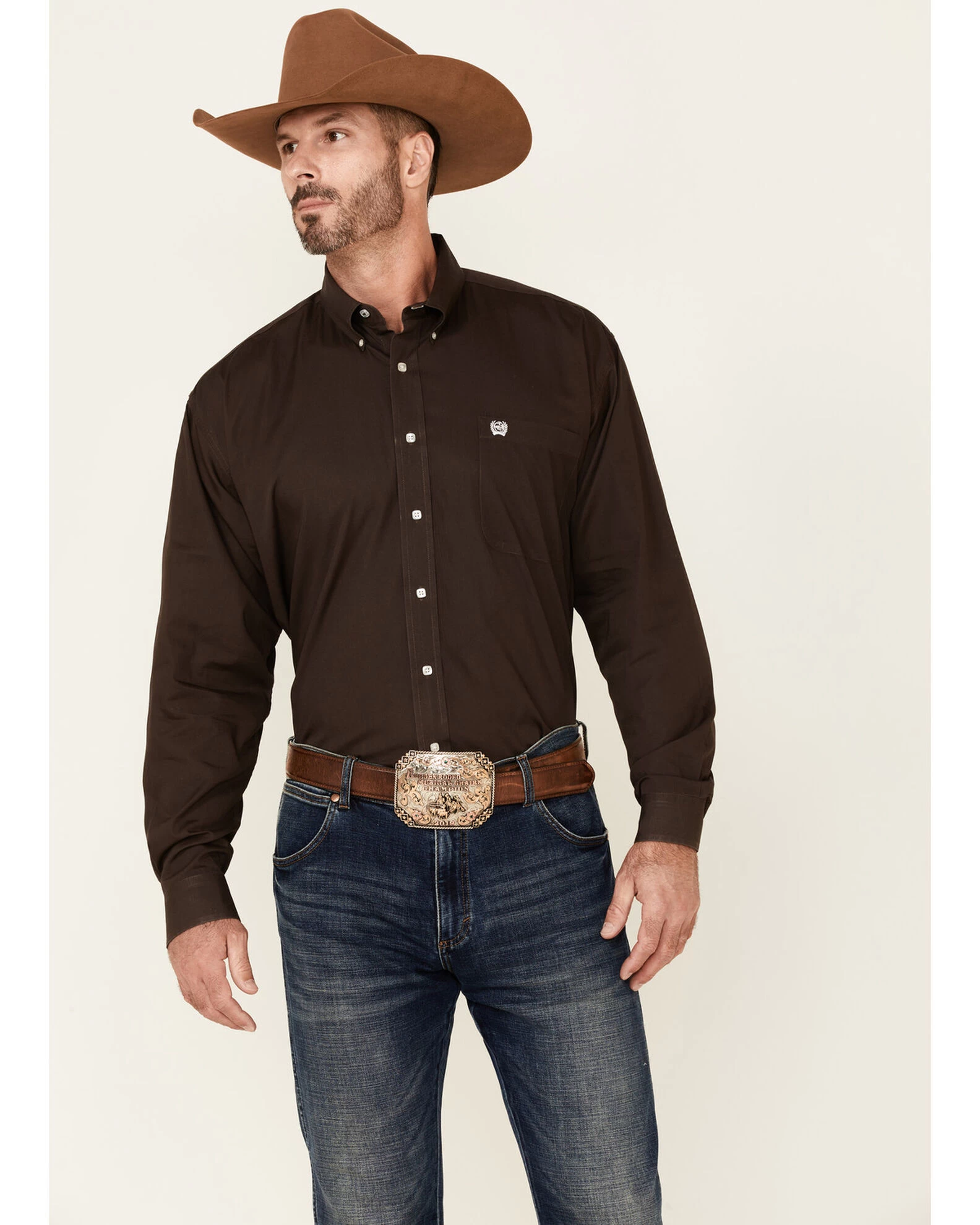 Cinch Men's Solid Brown Button Down Long Sleeve Western Shirt 2 Cinch Men's Solid Brown Button Down Long Sleeve Western Shirt - Image 2