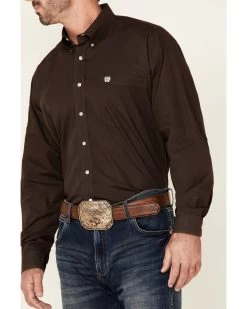 Cinch Men's Solid Brown Button Down Long Sleeve Western Shirt