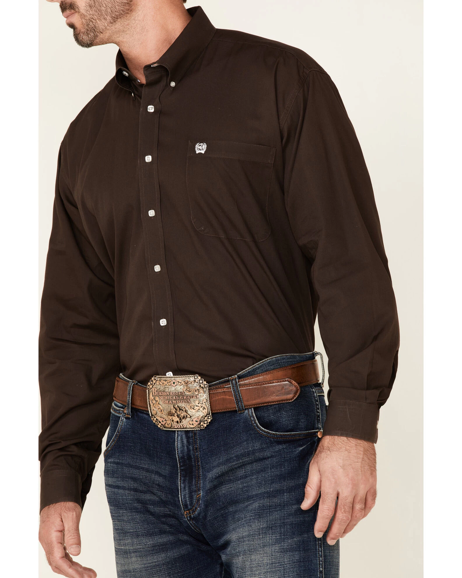 Cinch Men's Solid Brown Button Down Long Sleeve Western Shirt 1 Cinch Men's Solid Brown Button Down Long Sleeve Western Shirt