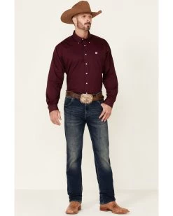 Cinch C‌inch Men's Solid Burgundy Button Long Sleeve Western Shirt -Western Cowboy Shop 0926V9 74 P2