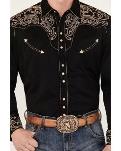 Scully Men's Embroidered Scroll Long Sleeve Snap Western Shirt