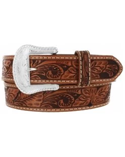 Tony Lama Men's Floral Tooled Leather Belt - Reg & Big -Western Cowboy Shop 120153 7049 P1
