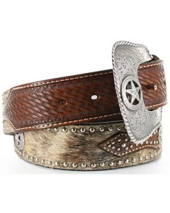 Nocona Men's Hair-On-Hide Star Concho Belt -Western Cowboy Shop 1202N9 22 D1