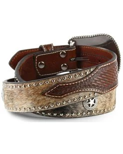 Nocona Men's Hair-On-Hide Star Concho Belt -Western Cowboy Shop 1202N9 22 D2