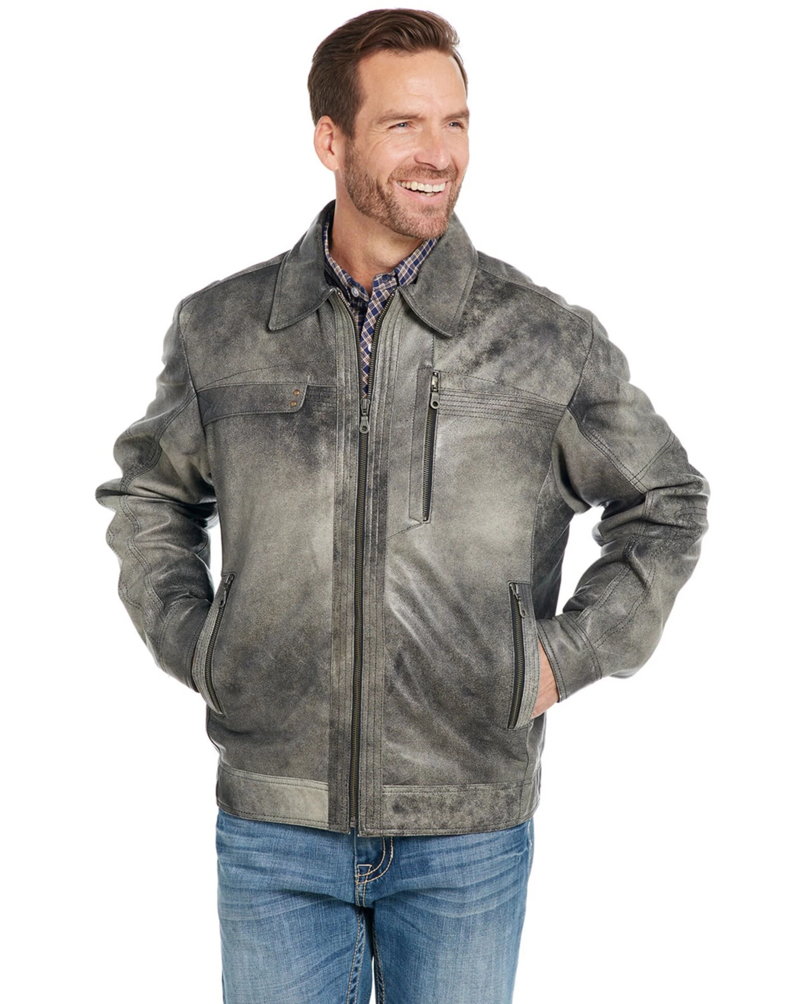 Cripple Creek Men's Open Bottom Zip Front Distressed Lamb Nappa Jacket 2 Cripple Creek Men's Open Bottom Zip Front Distressed Lamb Nappa Jacket - Image 2