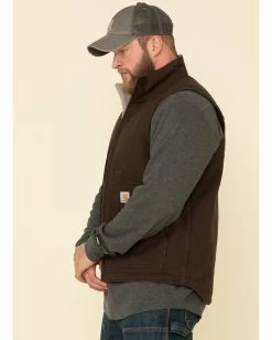 Carhartt Men's Dark Brown Washed Duck Sherpa Lined Mock Neck Work Vest -Western Cowboy Shop 2000323098 201 P2