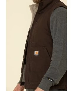Carhartt Men's Dark Brown Washed Duck Sherpa Lined Mock Neck Work Vest -Western Cowboy Shop 2000323098 201 P4