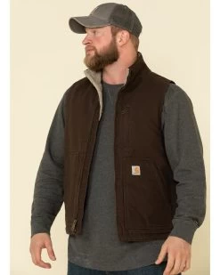 Carhartt Men's Dark Brown Washed Duck Sherpa Lined Mock Neck Work Vest - Tall -Western Cowboy Shop 2000323099 201 P1
