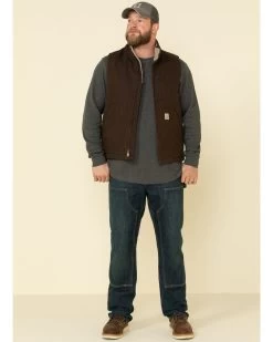 Carhartt Men's Dark Brown Washed Duck Sherpa Lined Mock Neck Work Vest - Tall