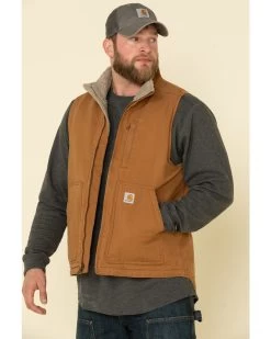 Carhartt Men's Brown Washed Duck Sherpa Lined Mock Neck Work Vest -Western Cowboy Shop 2000323103 200 P1
