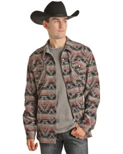 Rock & Roll Denim Men's Coral Southwestern Print Shirt Jacket
