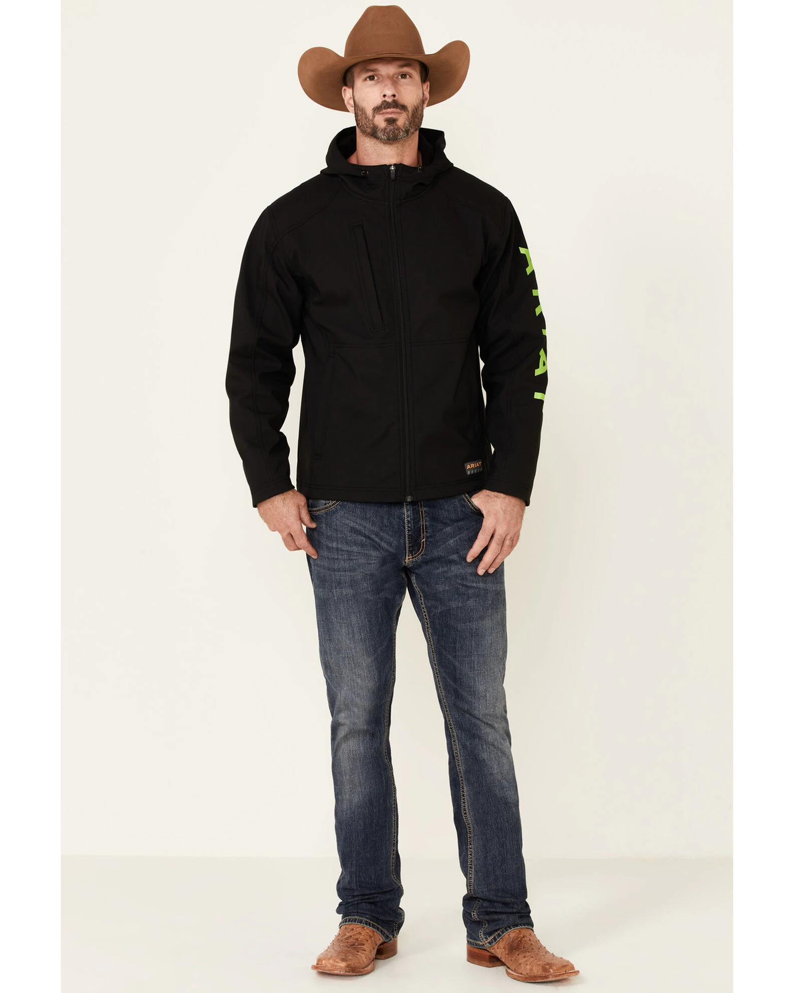 Ariat Men's Black & Lime Rebar Stretch Canvas Softshell Logo Zip-Front Work Jacket 2 Ariat Men's Black & Lime Rebar Stretch Canvas Softshell Logo Zip-Front Work Jacket - Image 2