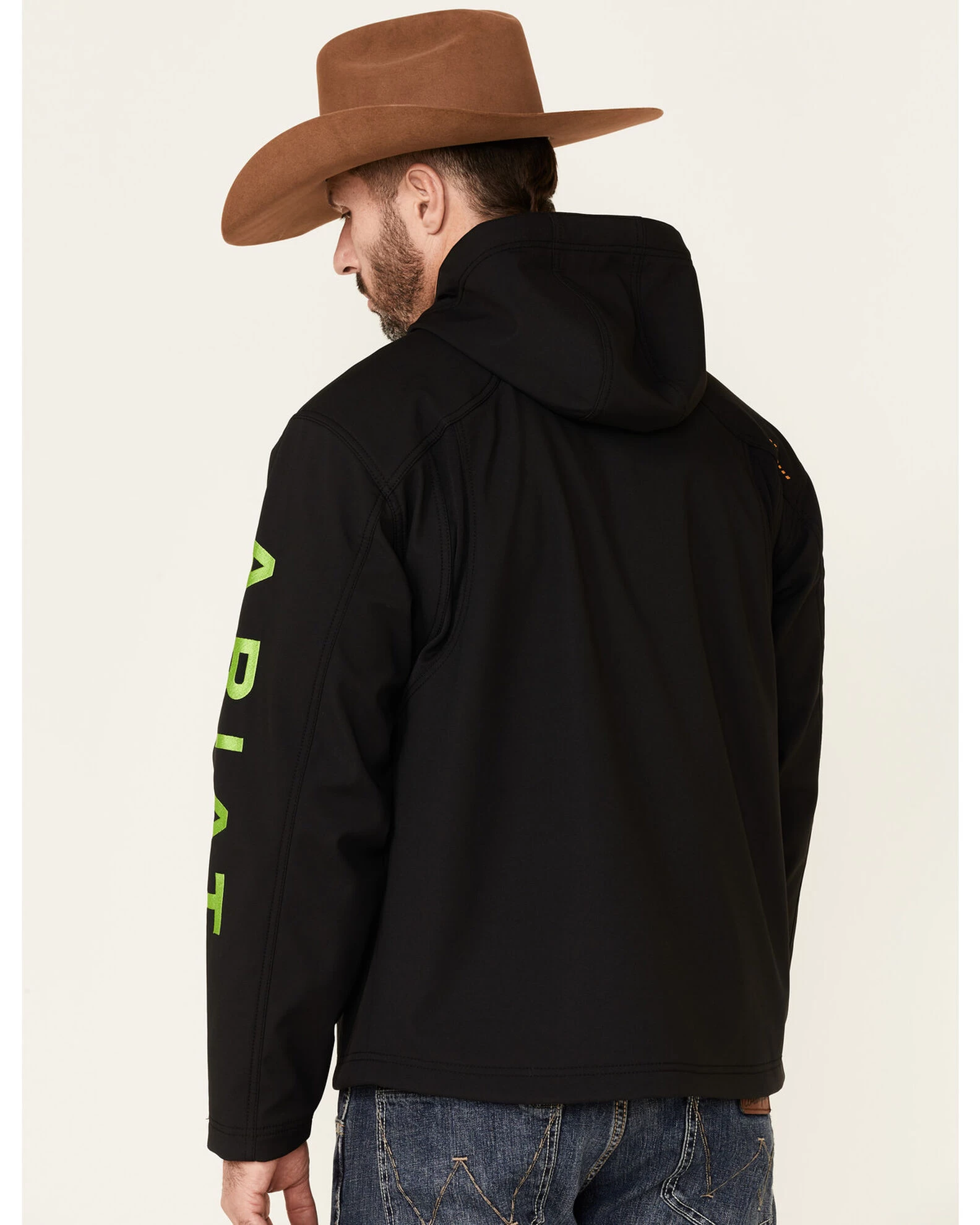 Ariat Men's Black & Lime Rebar Stretch Canvas Softshell Logo Zip-Front Work Jacket 1 Ariat Men's Black & Lime Rebar Stretch Canvas Softshell Logo Zip-Front Work Jacket