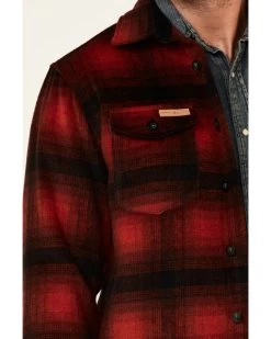 Powder River Outfitters Men's Red Ombre Plaid Wool Button-Front Shirt Jacket
