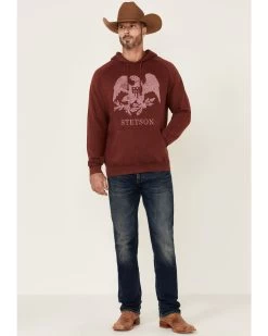 Stetson Men's Red Mineral Wash Distressed Eagle Graphic Hooded Sweatshirt -Western Cowboy Shop 2000354136 400 P2