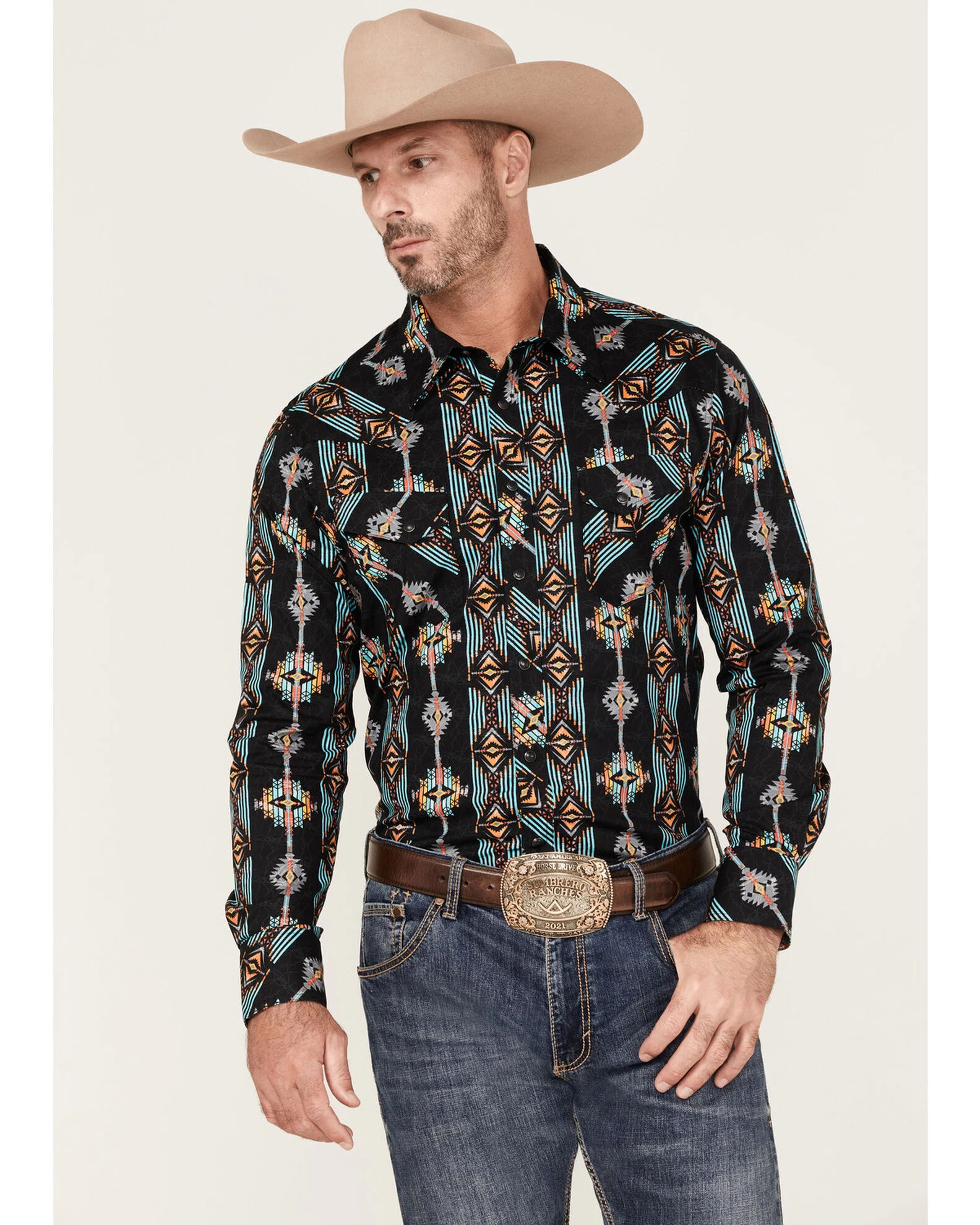 Rock & Roll Denim Men's Vertical Southwestern Print Long Sleeve Snap Western Shirt 3 Rock & Roll Denim Men's Vertical Southwestern Print Long Sleeve Snap Western Shirt - Image 3