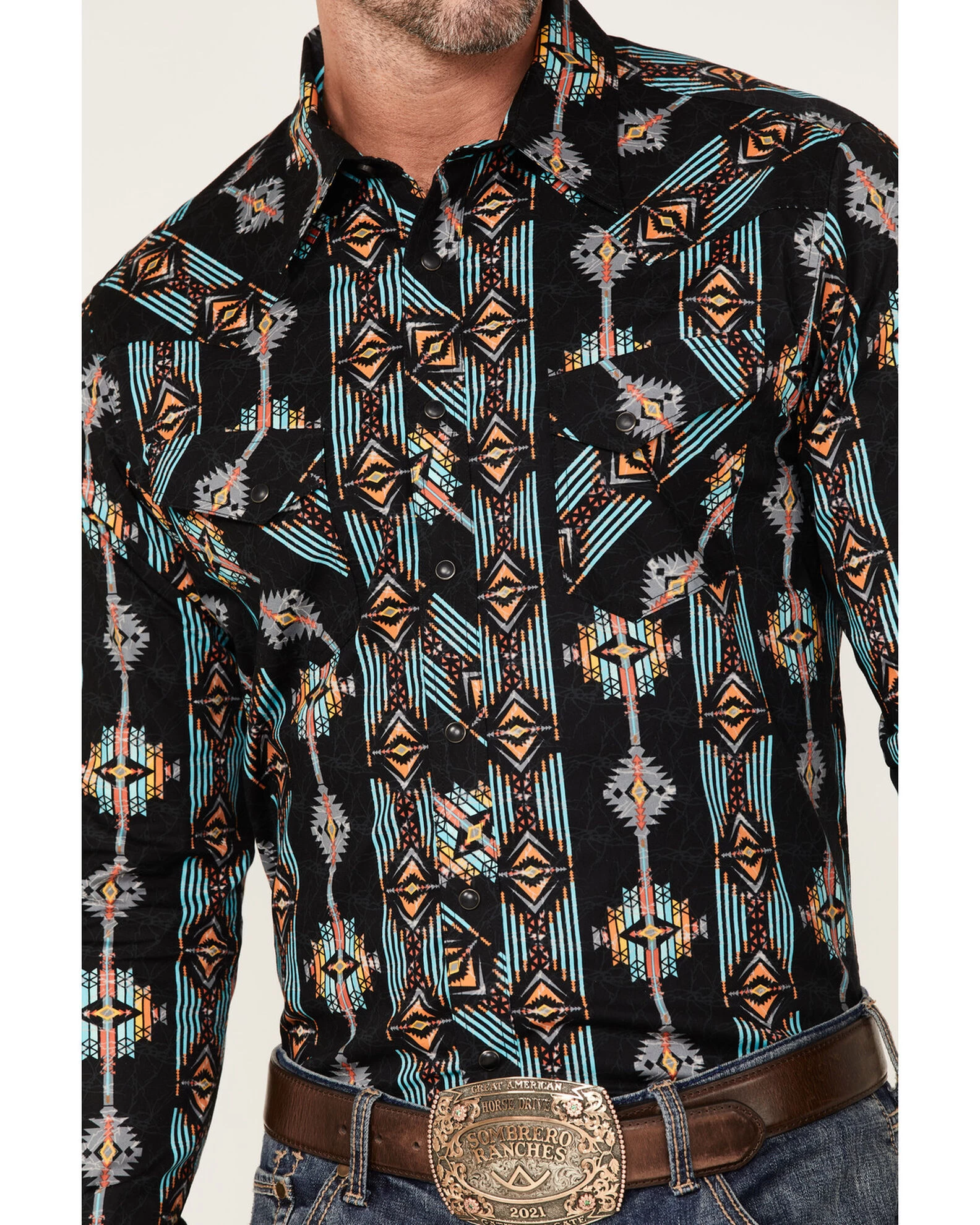 Rock & Roll Denim Men's Vertical Southwestern Print Long Sleeve Snap Western Shirt 4 Rock & Roll Denim Men's Vertical Southwestern Print Long Sleeve Snap Western Shirt - Image 4