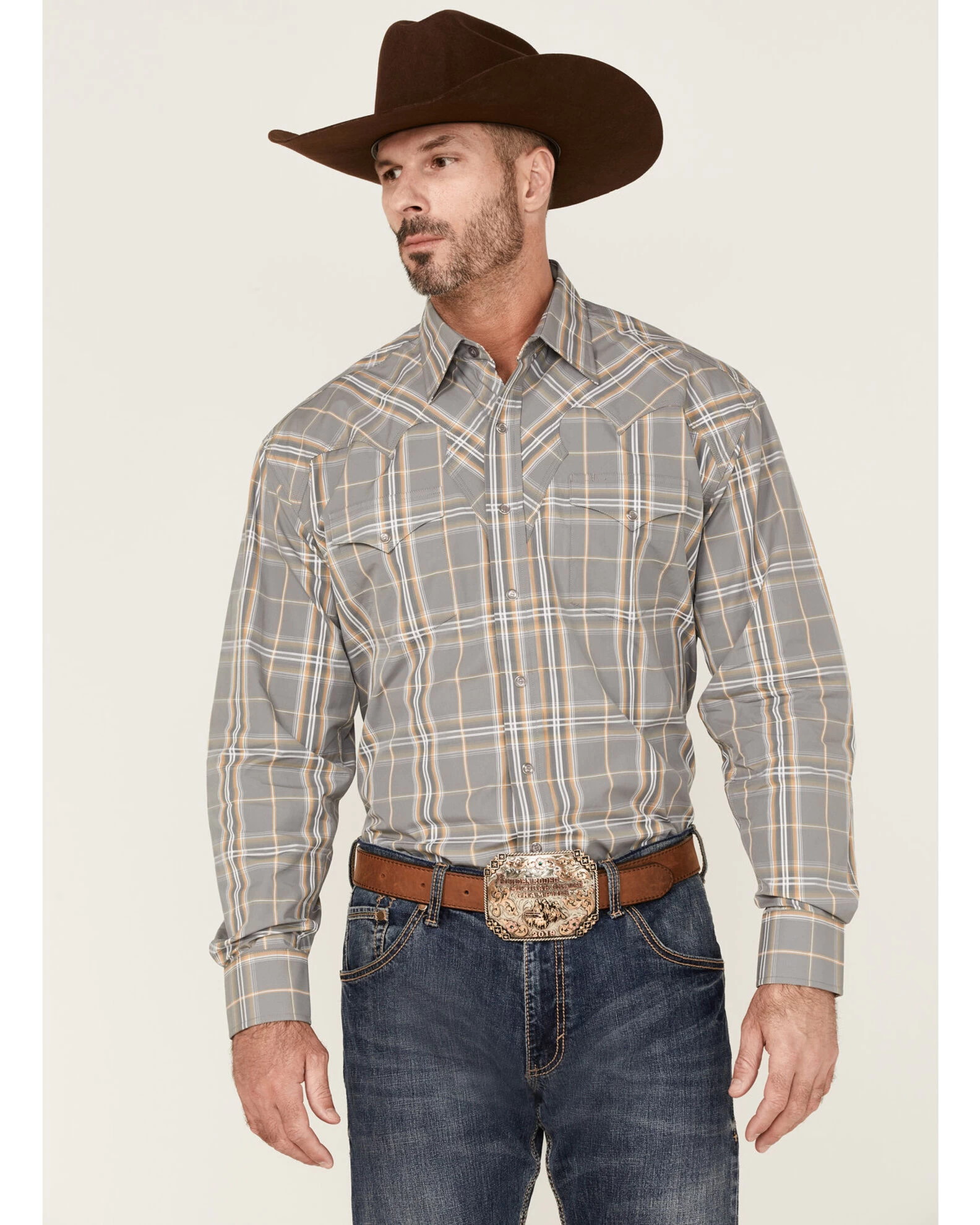 Stetson Men's Smoke Plaid Long Sleeve Snap Western Shirt 1 Stetson Men's Smoke Plaid Long Sleeve Snap Western Shirt