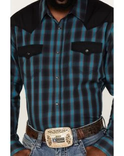 Moonshine Spirit Men's Bandit Small Plaid Print Pearl Snap Western Shirt