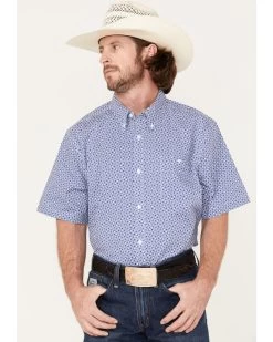 RANK 45 Men's Troubador Geo Print Short Sleeve Button-Down Western Shirt -Western Cowboy Shop 2000374167 400 P1
