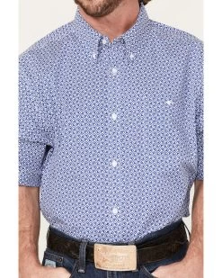 RANK 45 Men's Troubador Geo Print Short Sleeve Button-Down Western Shirt