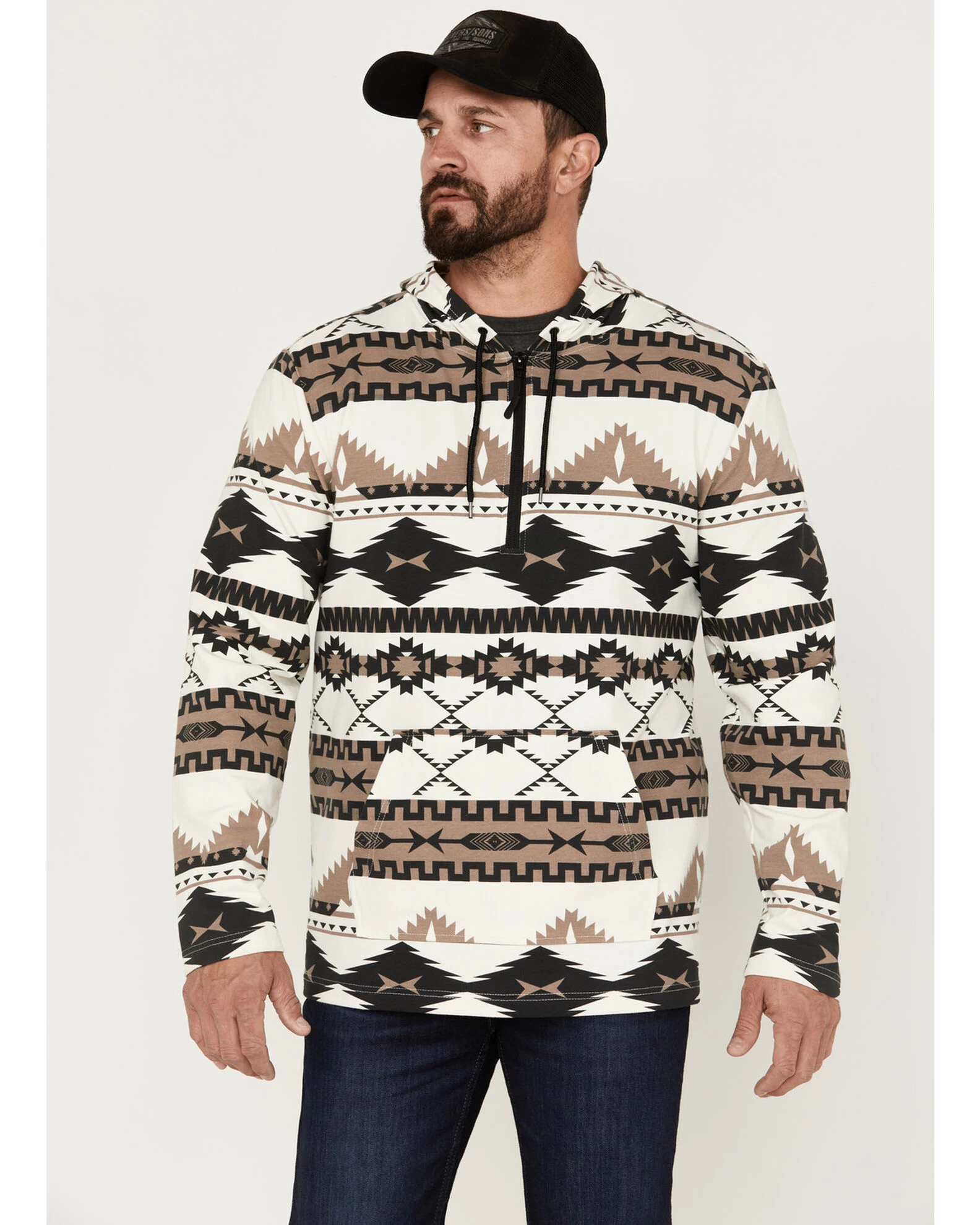 Powder River Outfitters Men's 1/4 Zip Southwestern Print Hooded Sweatshirt 3 Powder River Outfitters Men's 1/4 Zip Southwestern Print Hooded Sweatshirt - Image 3