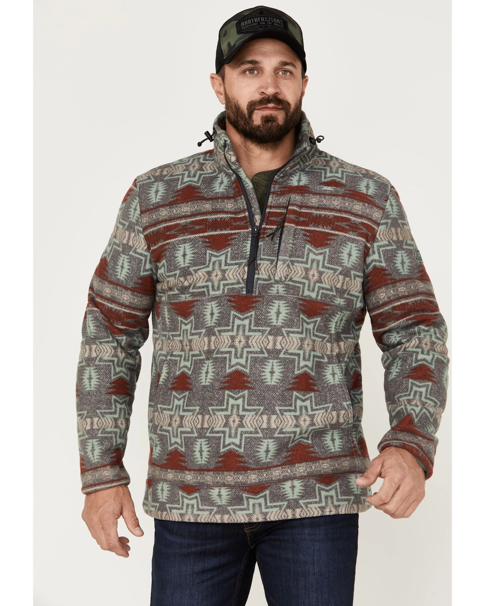 Powder River Outfitters Men's 1/2 Zip Southwestern Print Fleece Sweatshirt 4 Powder River Outfitters Men's 1/2 Zip Southwestern Print Fleece Sweatshirt - Image 4