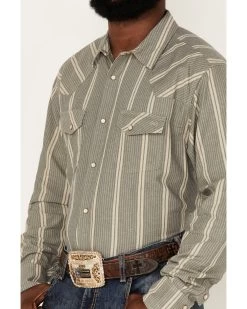 Blue Ranchwear Men's Striped Long Sleeve Pearl Snap Work Shirt