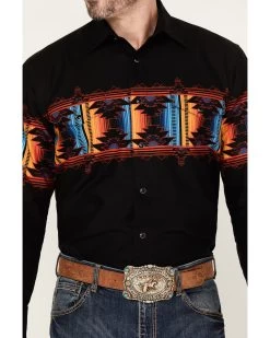 Panhandle Men's Southwestern Border Long Sleeve Western Snap Shirt