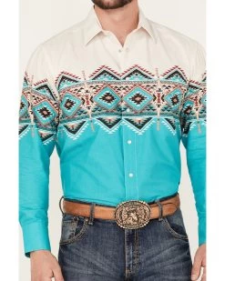 Panhandle Men's Southwestern Border Long Sleeve Pearl Snap Western Shirt -Western Cowboy Shop 2000385166 440 P3