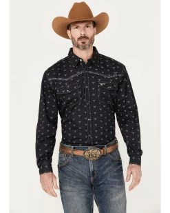 Cowboy Hardware Men's Skull Print Long Sleeve Snap Western Shirt