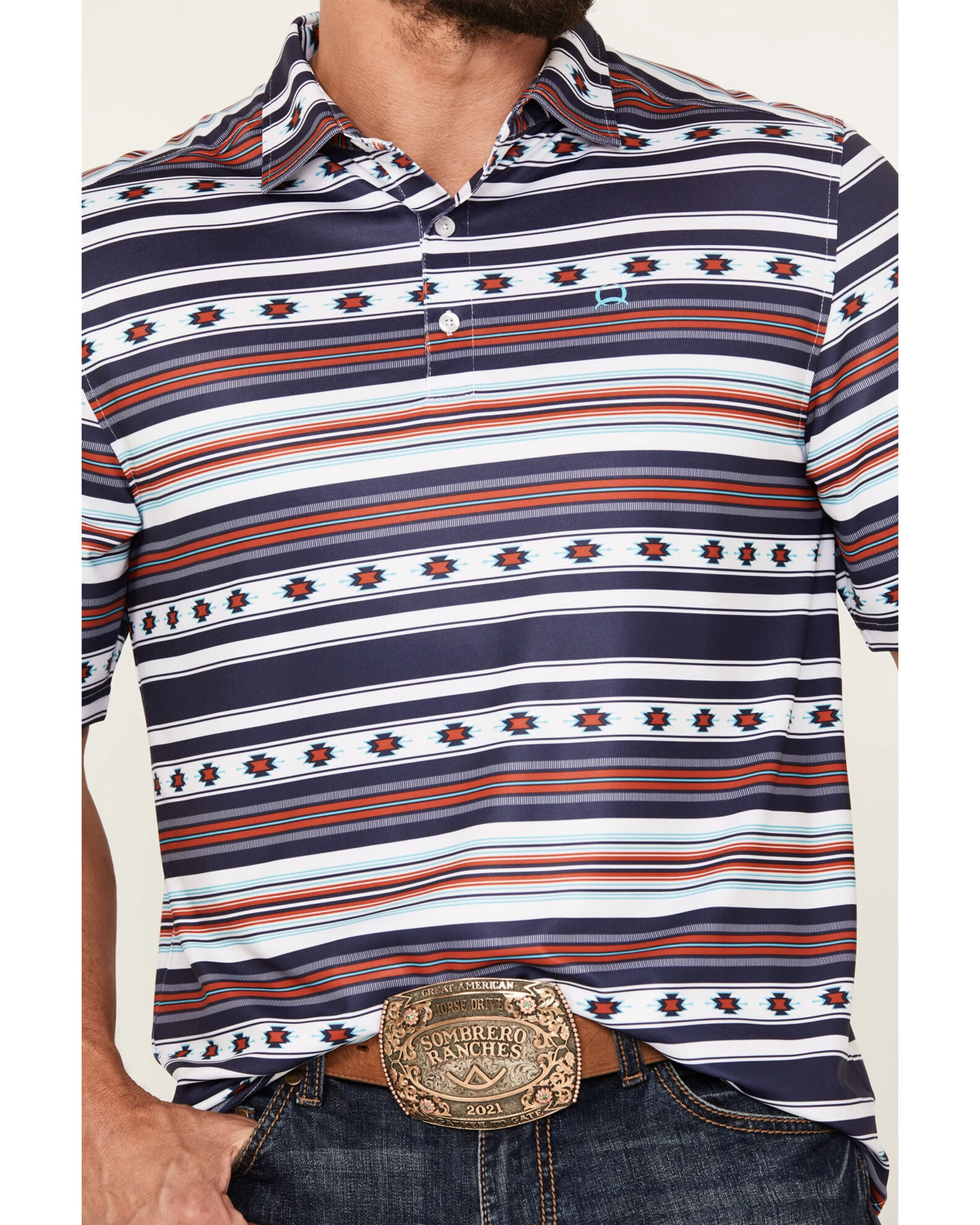 Cinch Men's ARENAFLEX Striped Southwestern Short Sleeve Polo 2 Cinch Men's ARENAFLEX Striped Southwestern Short Sleeve Polo - Image 2