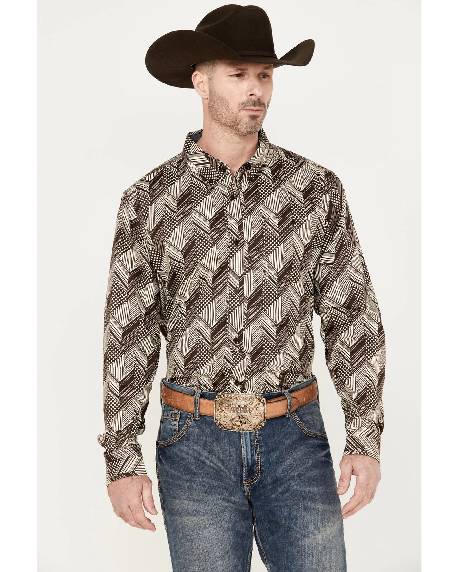 RANK 45 Men's Altonwon Striped Geo Print Long Sleeve Button-Down Western Shirt 2 RANK 45 Men's Altonwon Striped Geo Print Long Sleeve Button-Down Western Shirt - Image 2
