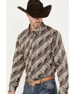 RANK 45 Men's Altonwon Striped Geo Print Long Sleeve Button-Down Western Shirt