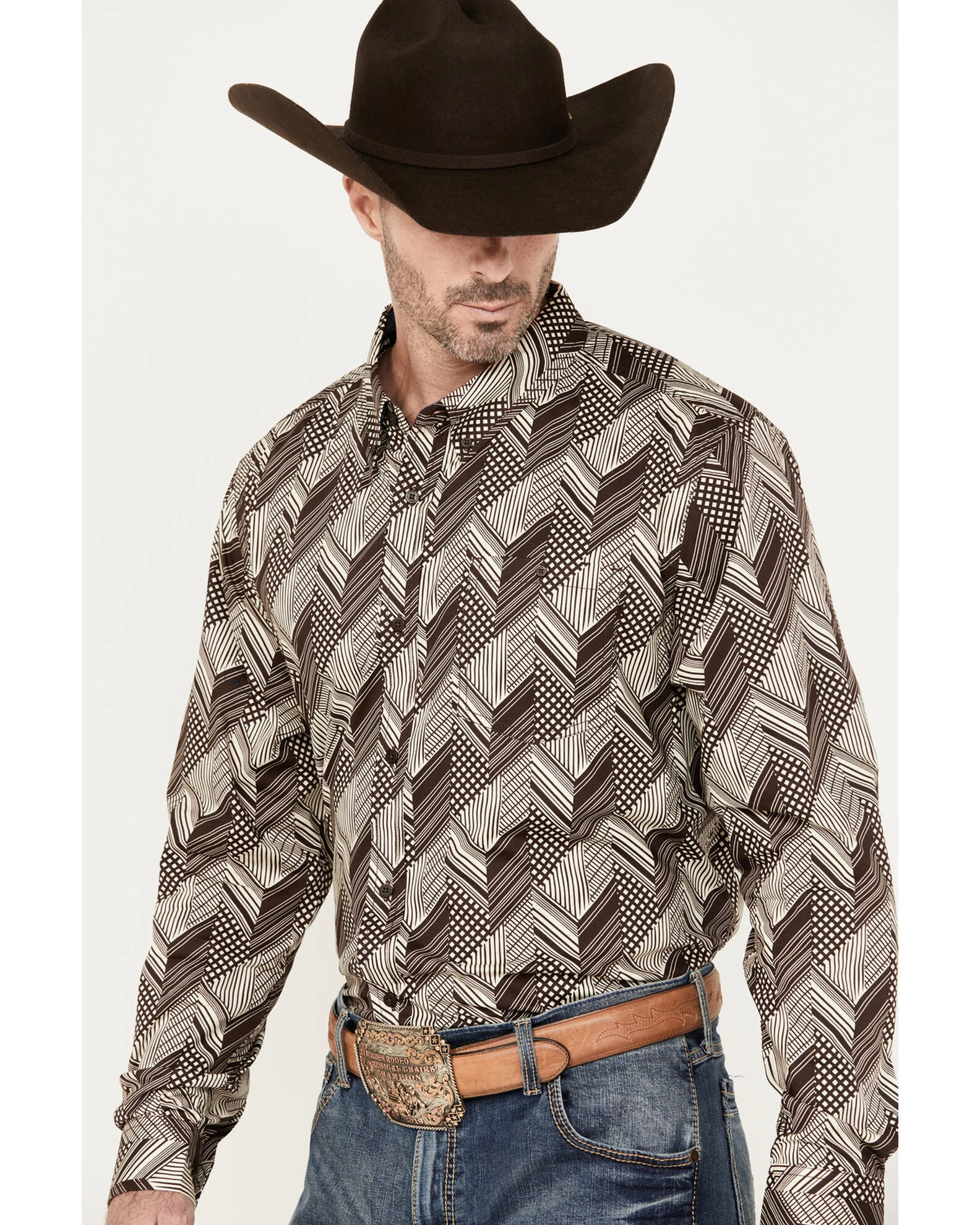 RANK 45 Men's Altonwon Striped Geo Print Long Sleeve Button-Down Western Shirt 1 RANK 45 Men's Altonwon Striped Geo Print Long Sleeve Button-Down Western Shirt