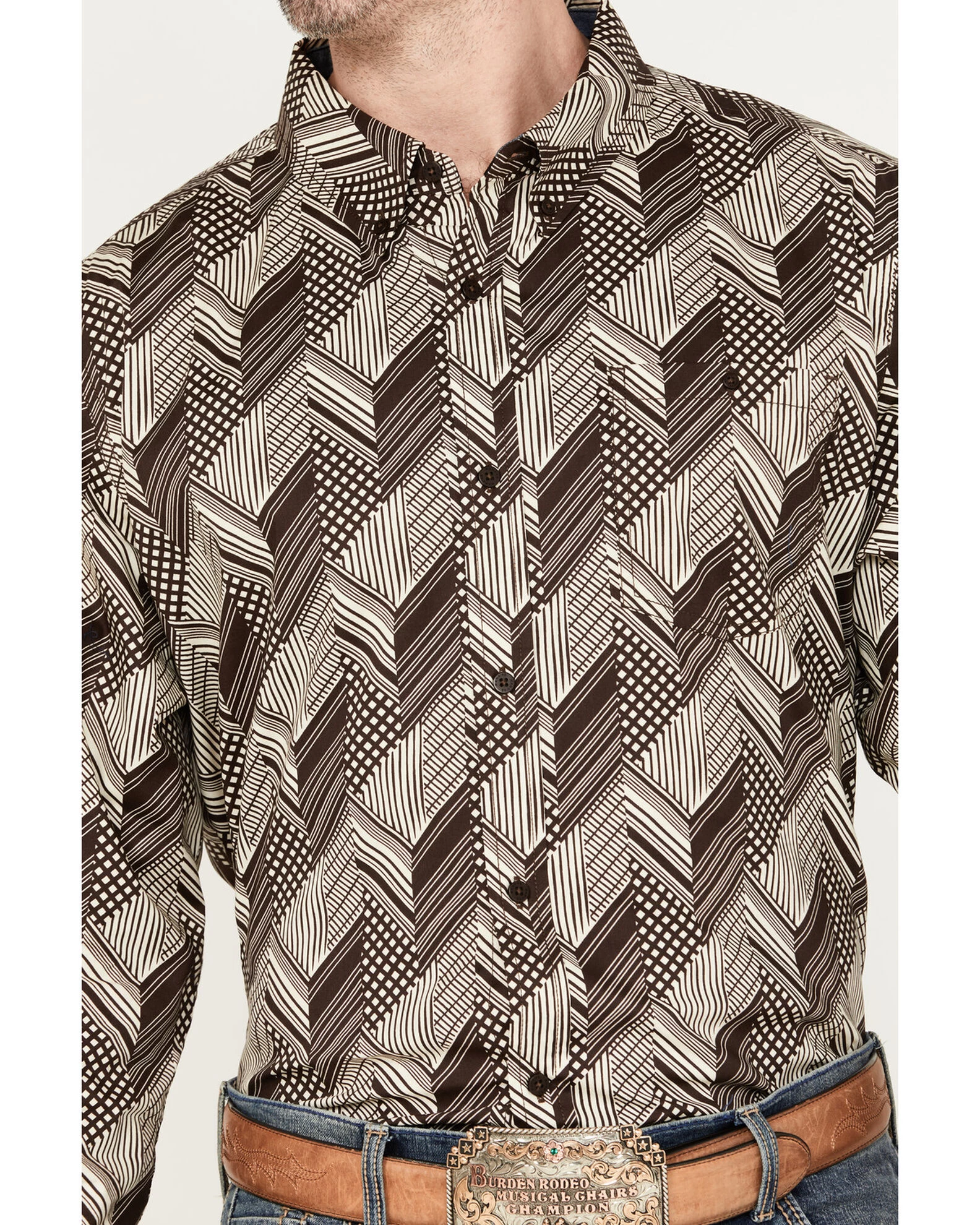 RANK 45 Men's Altonwon Striped Geo Print Long Sleeve Button-Down Western Shirt 4 RANK 45 Men's Altonwon Striped Geo Print Long Sleeve Button-Down Western Shirt - Image 4