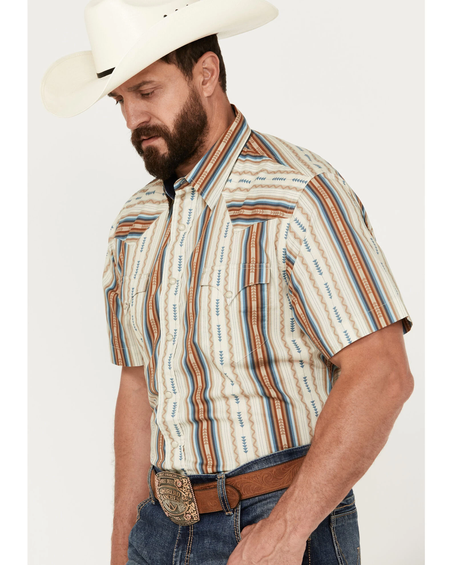 Roper Men's West Made Southwestern Striped Print Short Sleeve Snap Western Shirt 3 Roper Men's West Made Southwestern Striped Print Short Sleeve Snap Western Shirt - Image 3